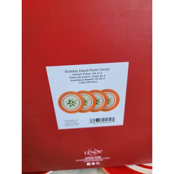 Lenox holiday paint stripe dessert plate mistletoe Xmas set - Picture 6 of 6